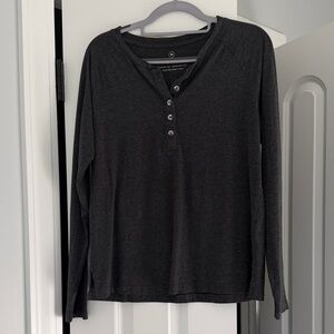 FreeFly Womens Long Sleeve Henley Top- Heather Grey- Women M